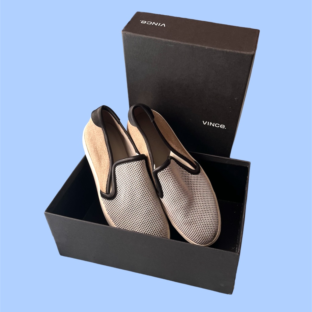 Vince Black White And Tan Mesh Slip On Sneaker Shoe